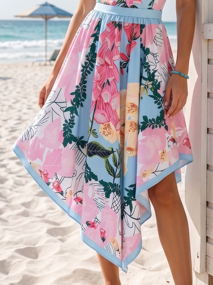 Addery Multicolour Floral Print Beach Sarong Wrap Cover-Up Skirt-image-15