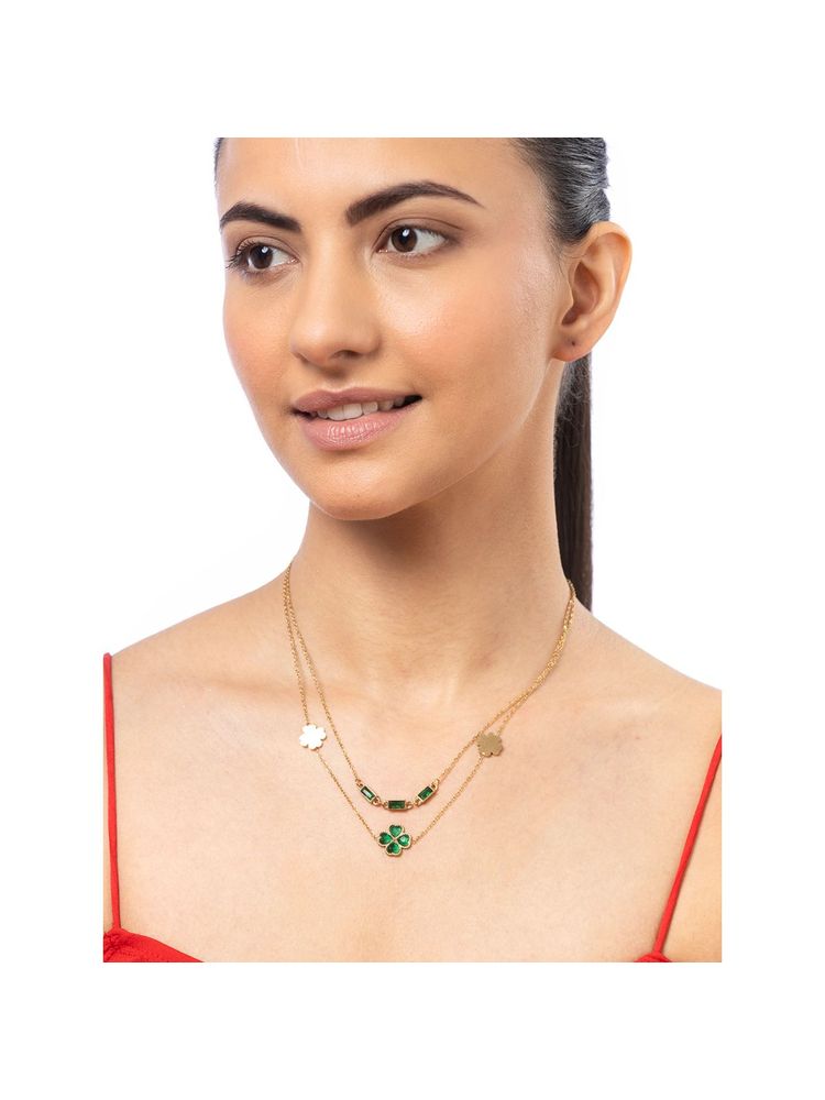 Sukkhi Stainless Steel Double Chain Pendant Necklace for Women Green-picture-12