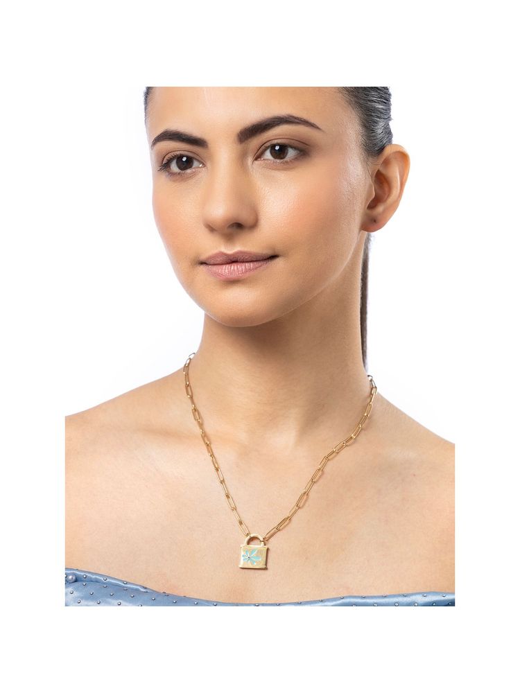Sukkhi Stainless Steel with Lock Pendant Chain Necklace for Women-picture-13