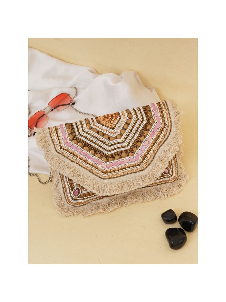 Fabbhue Women's Multicolor Hand Sequined Foldover Clutch Purse-picture-24