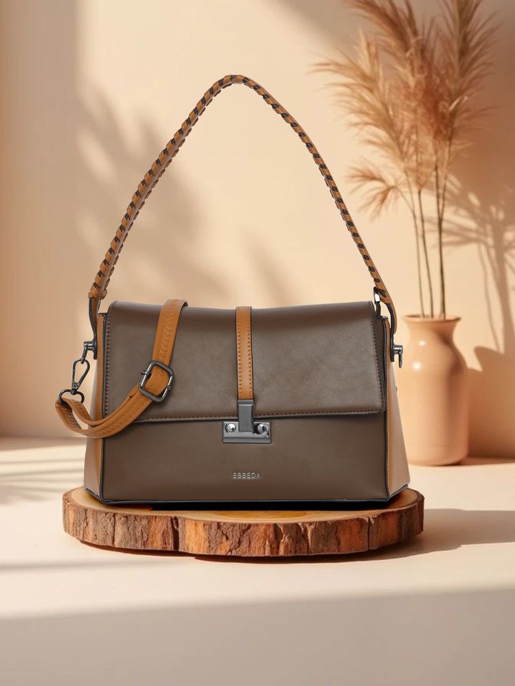 ESBEDA Brown Colour Verona Structured Handbag with Detachable Strap For Women's (Medium)-image-48