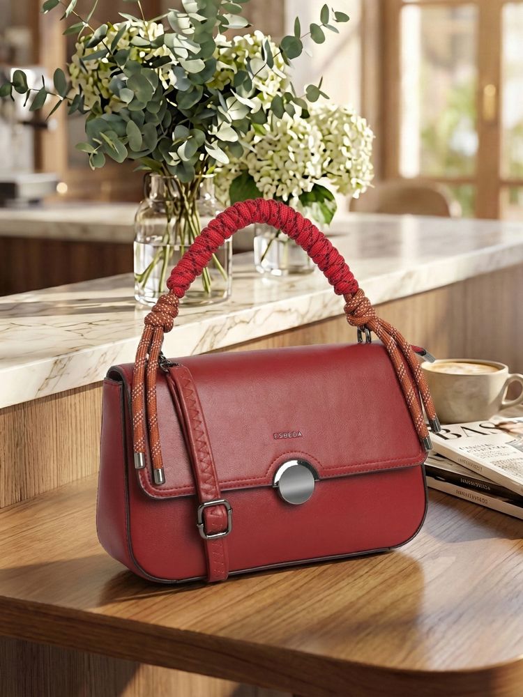 ESBEDA Red Colour Metro knot Handbag with Detachable Strap For Women's (Medium)-picture-10