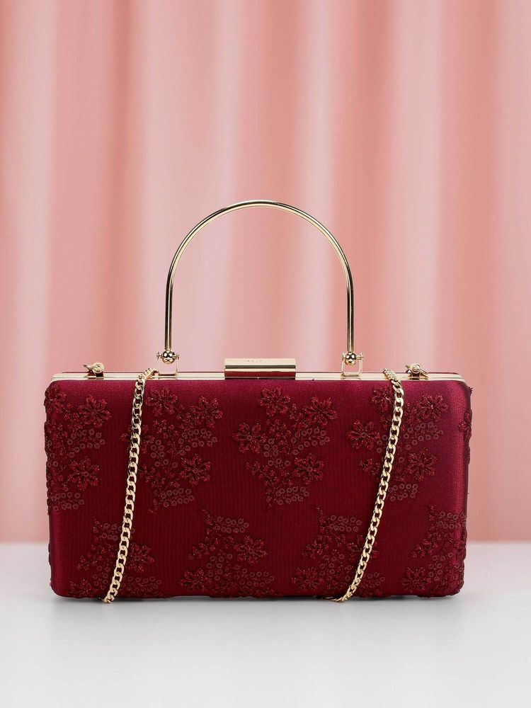 Mochi Maroon Solid/Plain Clutch-image-49