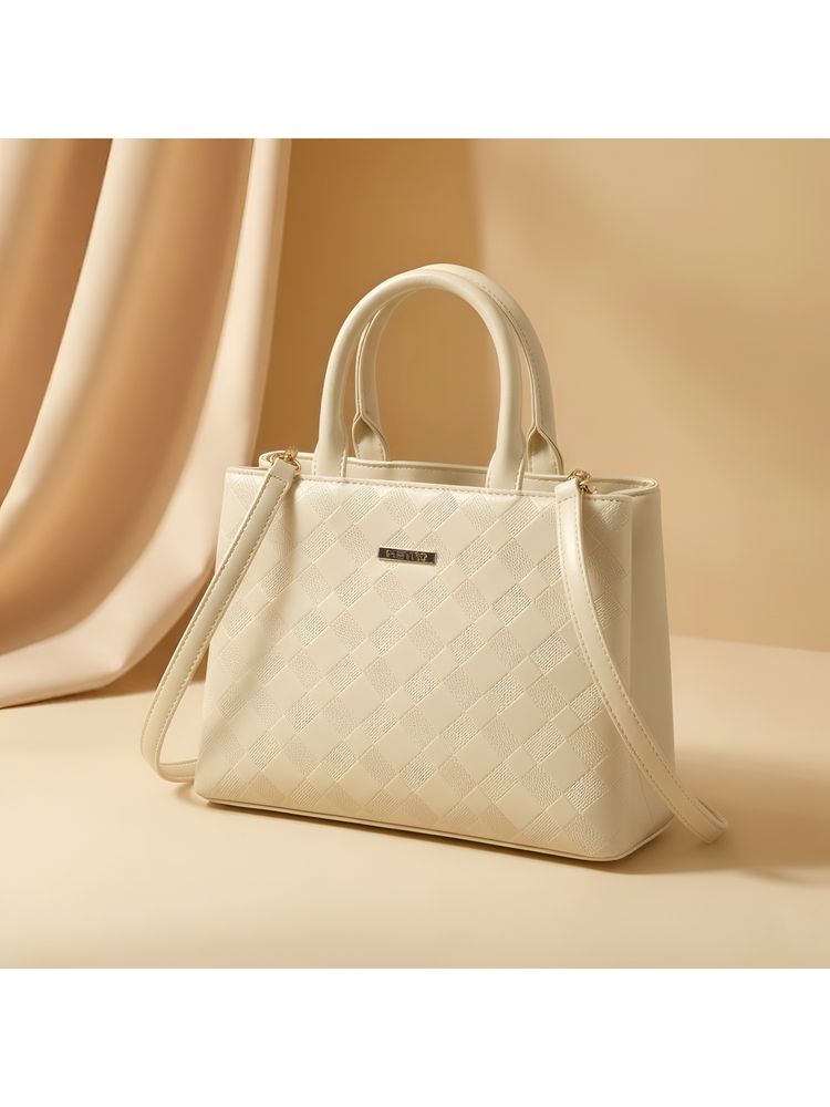 Metro Beige Textured Satchel Bag with Detachable Strap-picture-25