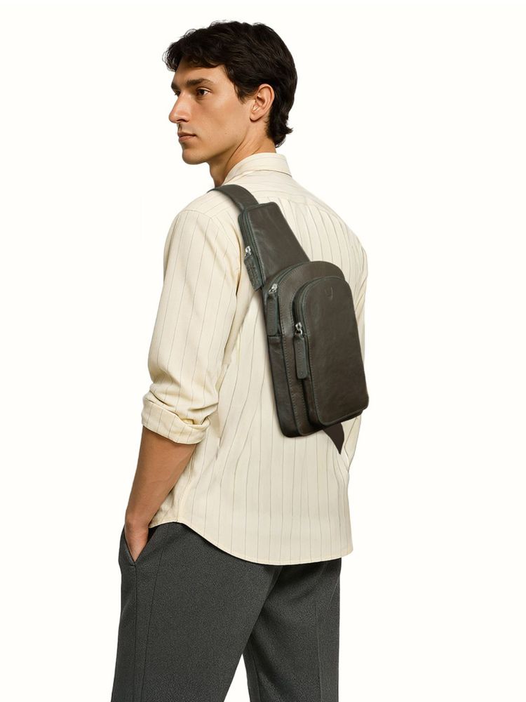 Hidesign Jake Genuine Leather Men's Olive Crossbody Bag-image-1