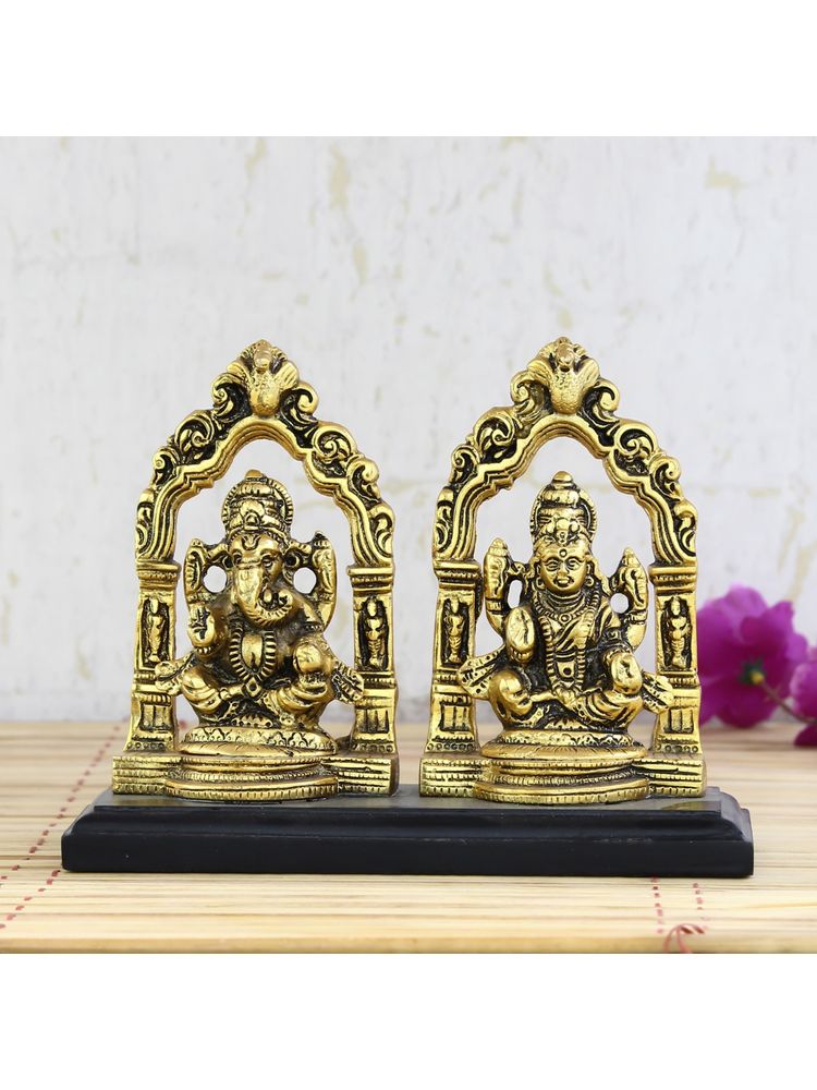 eCraftIndia Golden Metal Lakshmi Ganesh Murti Idol Sitting On Throne-image-30