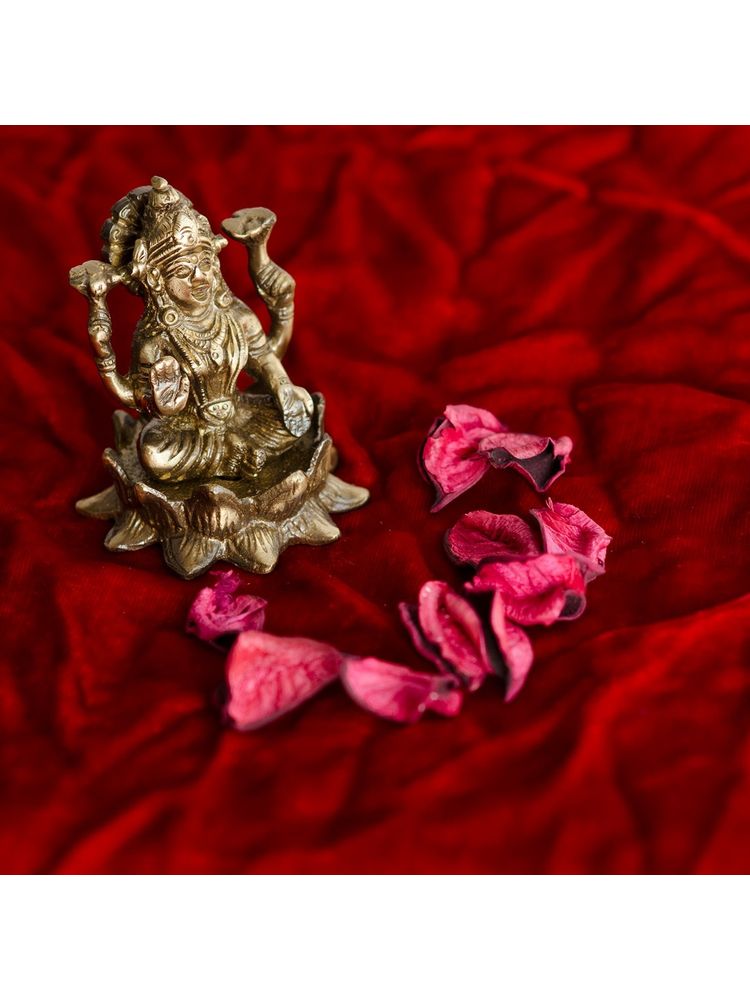 eCraftIndia Golden Brass Goddess Laxmi Idol Sitting On Lotus Statue-image-43