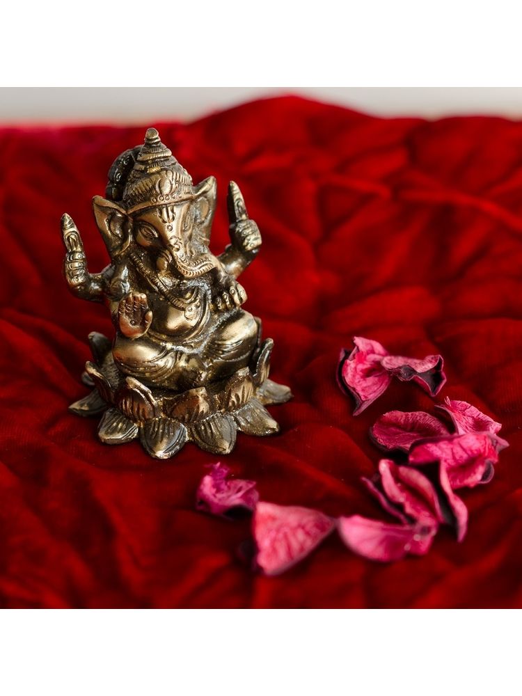 eCraftIndia Antique Finish Brass Laxmi Ganesha On Lotus-image-39