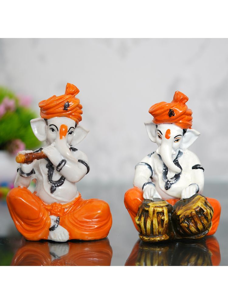 eCraftIndia Lord Ganesha Idols Playing Flute and Tabla Showpieces (Set Of 2)-image-27