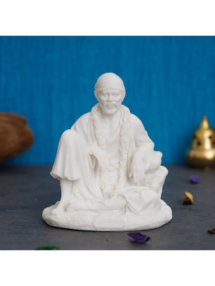eCraftIndia White Polyresin Sai Baba Sitting Statue-picture-0