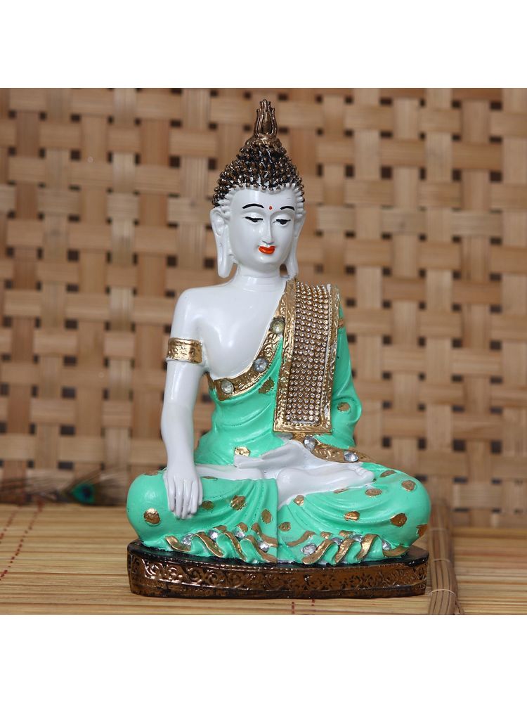 eCraftIndia Green White Resin Meditating Buddha Statue | Lord Buddha Statue-image-4