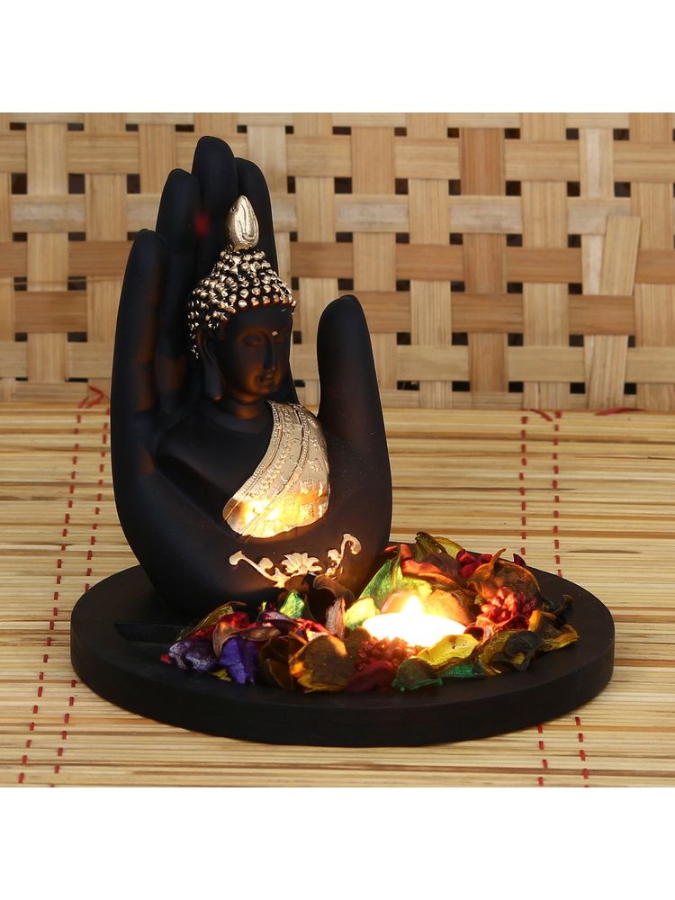 eCraftIndia Black and Golden Polyresin Palm Buddha Statue-image-6