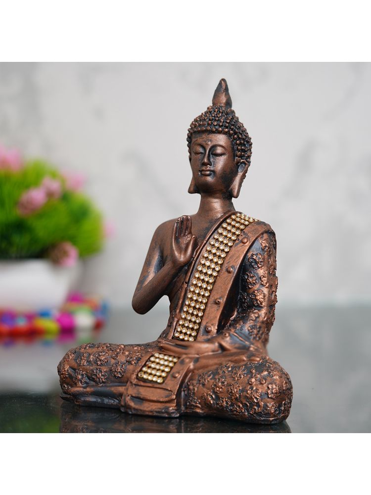 eCraftIndia Brown Polyresin Meditating Blessing Lord Buddha Statue-image-15