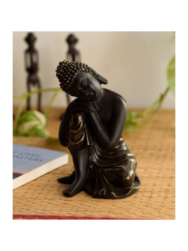 eCraftIndia Black Resin Resting Buddha Statue | Lord Buddha Idol-image-8
