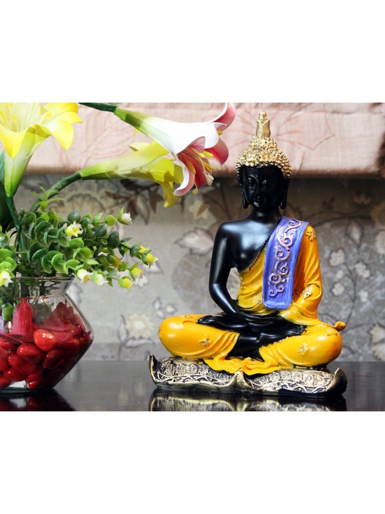 eCraftIndia Yellow, Black, and Golden Polyresin Meditating Lord Buddha Statue-picture-12