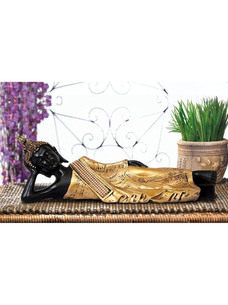 eCraftIndia Golden Black Resin Reclining Lord Buddha Idol Buddha Statue-image-29