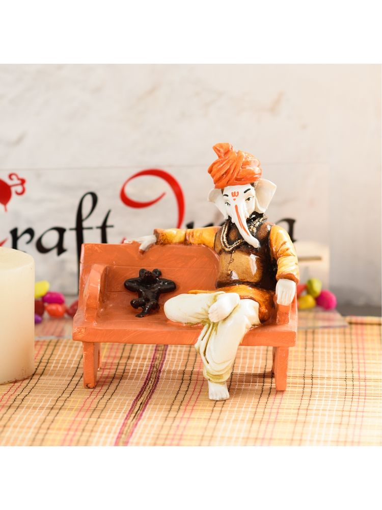 eCraftIndia Lord Ganesha Idol Sitting with Mouse On Bench Showpiece