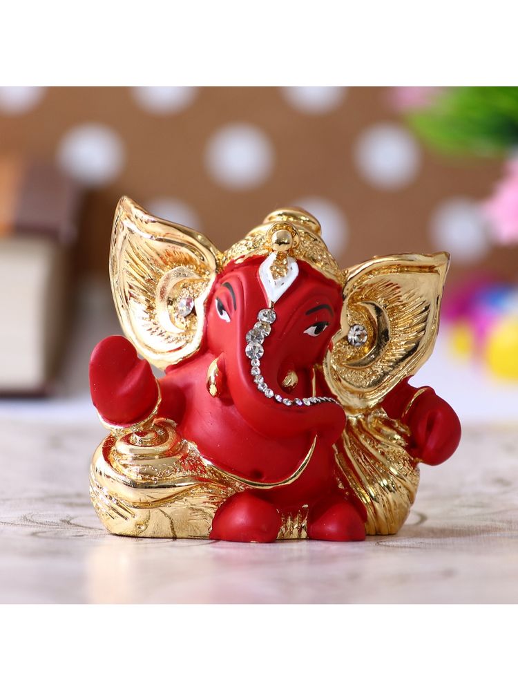 eCraftIndia Golden and Red Polyresin Lord Ganesha Idol-image-49