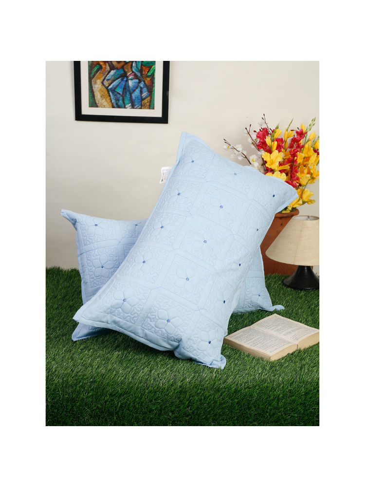 HOSTA HOMES Blue Floral Pure Cotton Pillow Covers (Pack of 2)-picture-20