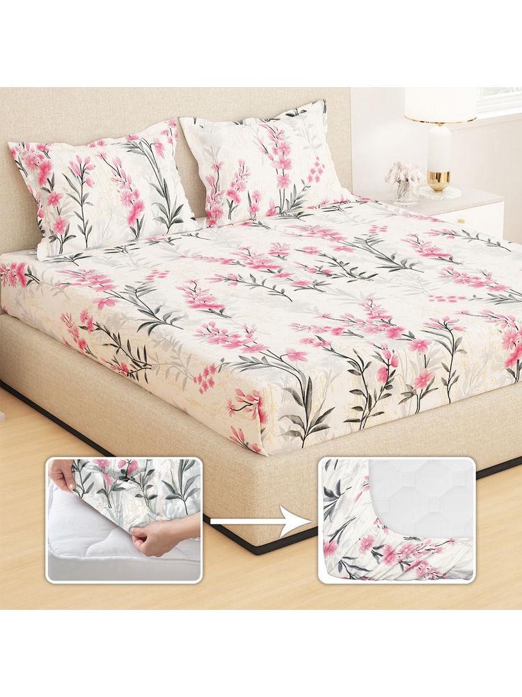 Story@Home White 210 TC Fitted Bedsheet with 2 Pillow Covers (Queen)