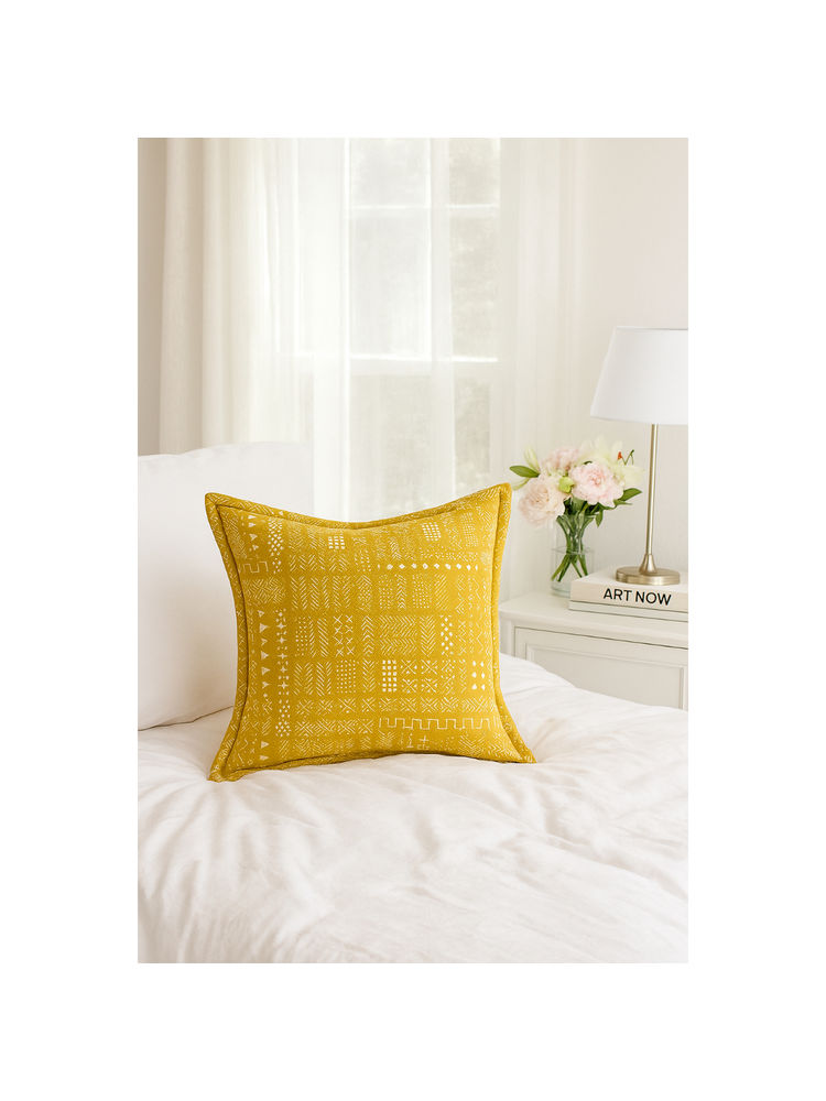 THROW PILLOW Mustard Flanged Bold Geometric Print Square Cushion Cover-picture-3
