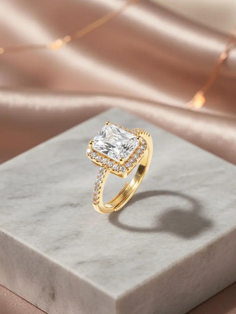 Salty Span Studded Solitaire Gold Adjustable Ring-picture-16