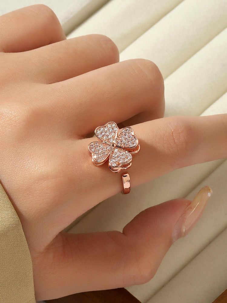 Salty Sariah Spinner Floral Rose Gold Adjustable Ring-image-39