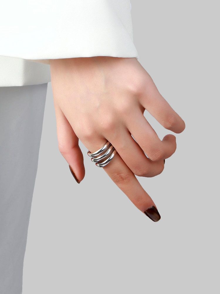 Salty Trendy Silver Multi Spiral Adjustable Ring-picture-19