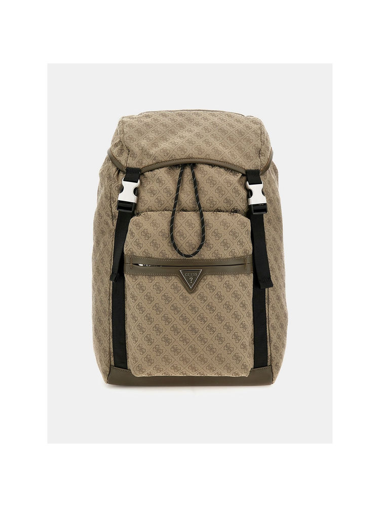 Guess Men Khaki Printed Polyester Backpack-image-20