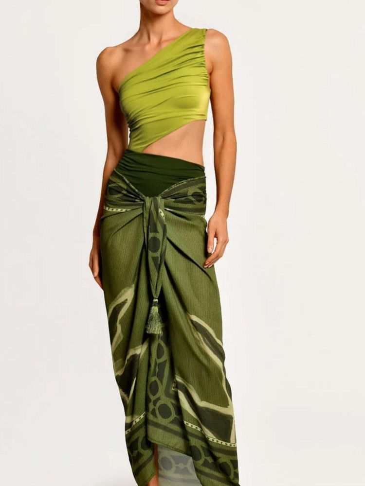 Addery Olive Glow One Shoulder Monokini & Sarong-picture-40