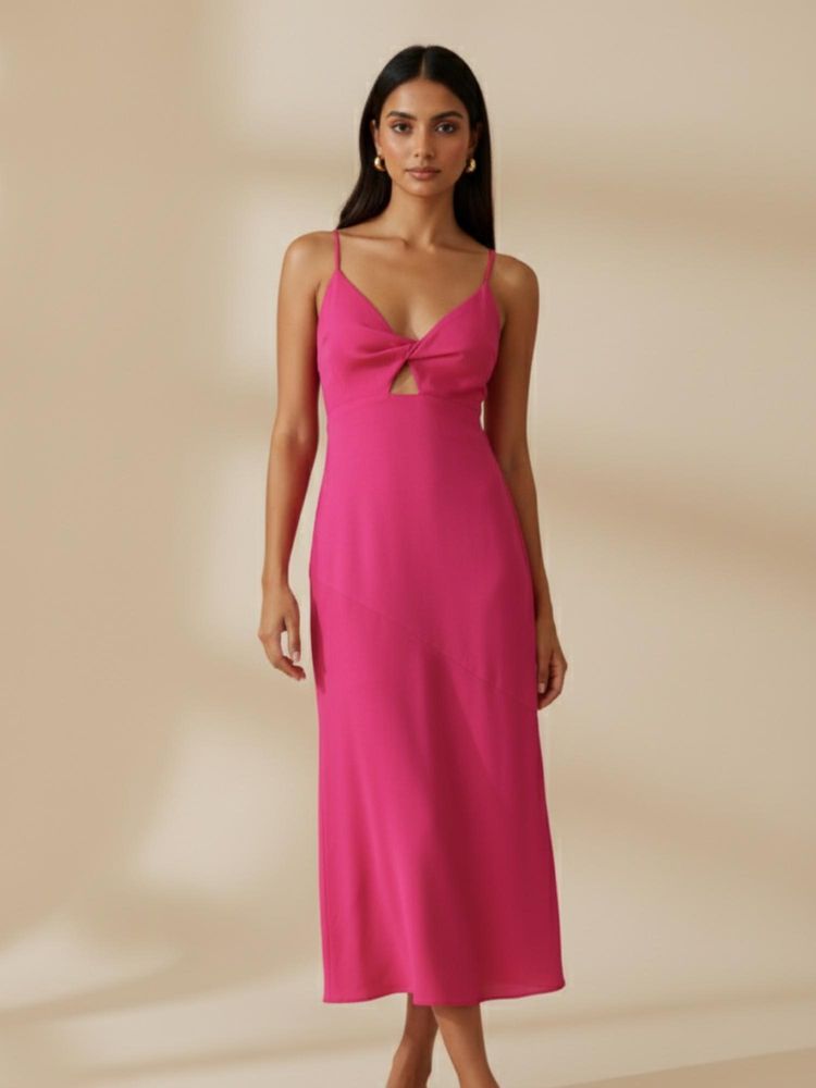 WomanLikeU Pink Cut-Out Midi Dress-image-39