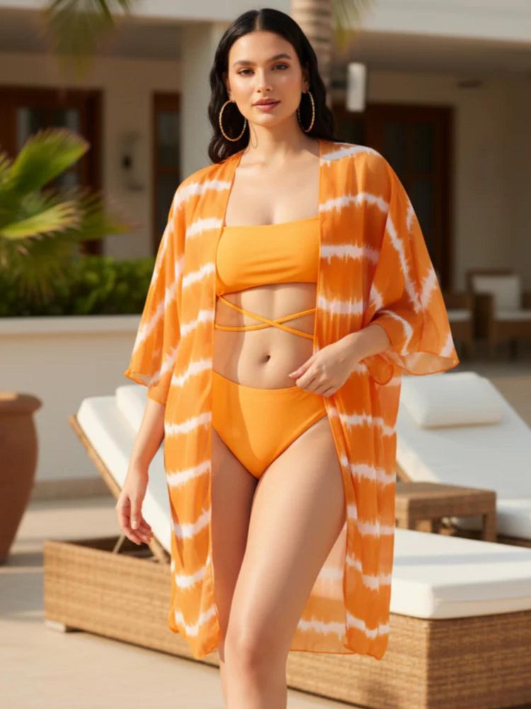 WomanLikeU Orange Bra with Panty & Cover Up-image-10