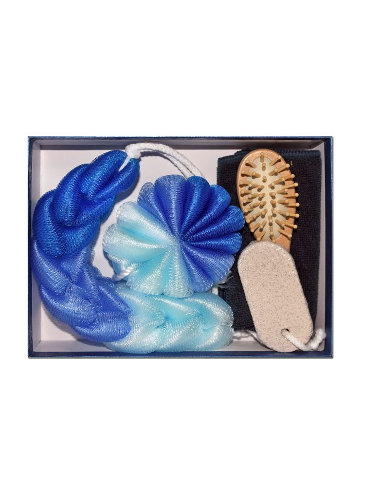 EZ Life 5 Pcs Spa Bath Hamper Set Bule Loofah, Scrubber, Brush, Pumice Stone & Napkin-picture-22