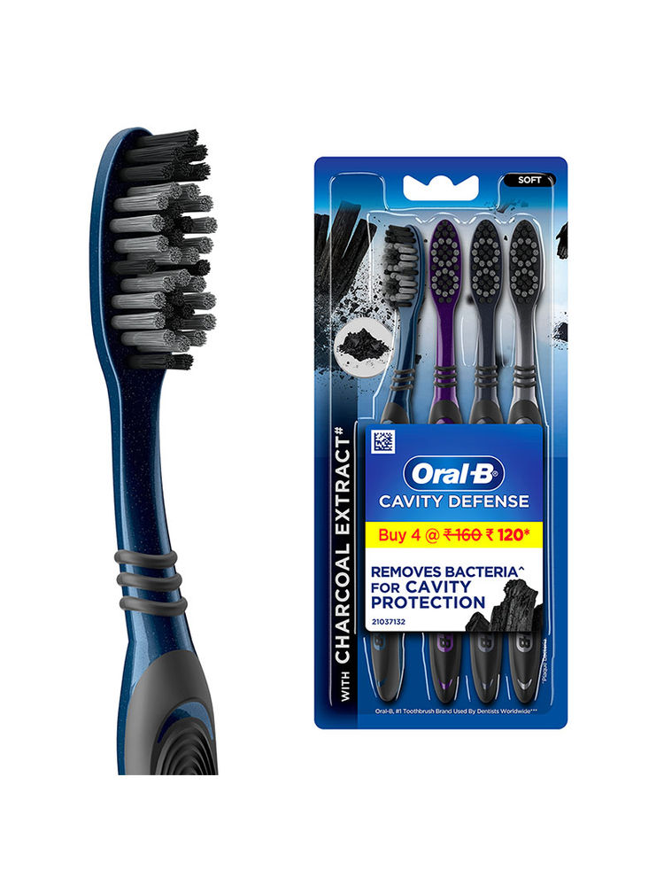 Oral B Cavity Defense 123 Black Toothbrush With Charcoal Extract- Medium (Pack Of 4)
