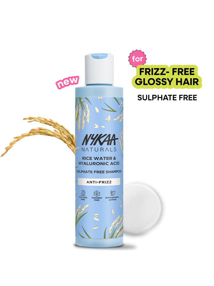 NYKAA Naturals Rice Water & Hyaluronic Acid Sulphate Free Shampoo for Frizz Control