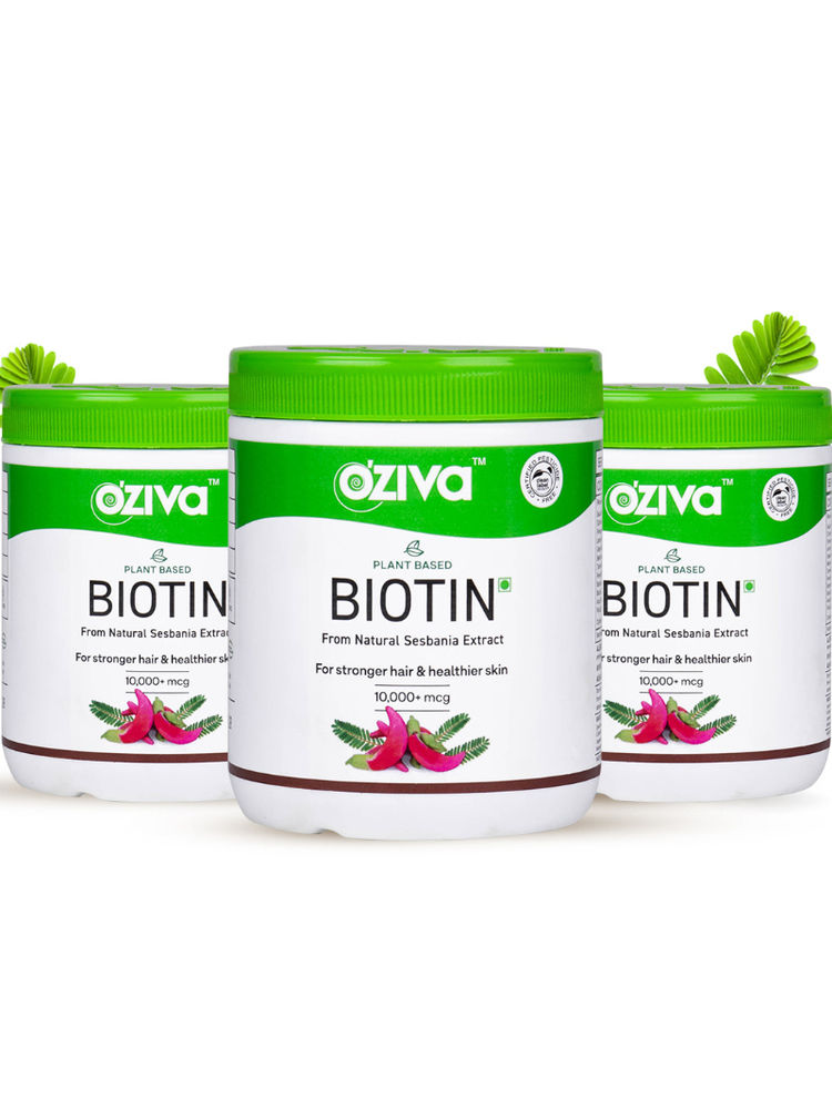 Oziva Plant Based Biotin 10000+ Mcg With Sesbania Agati- Bamboo Shoot & Amla- For Healthy Hair