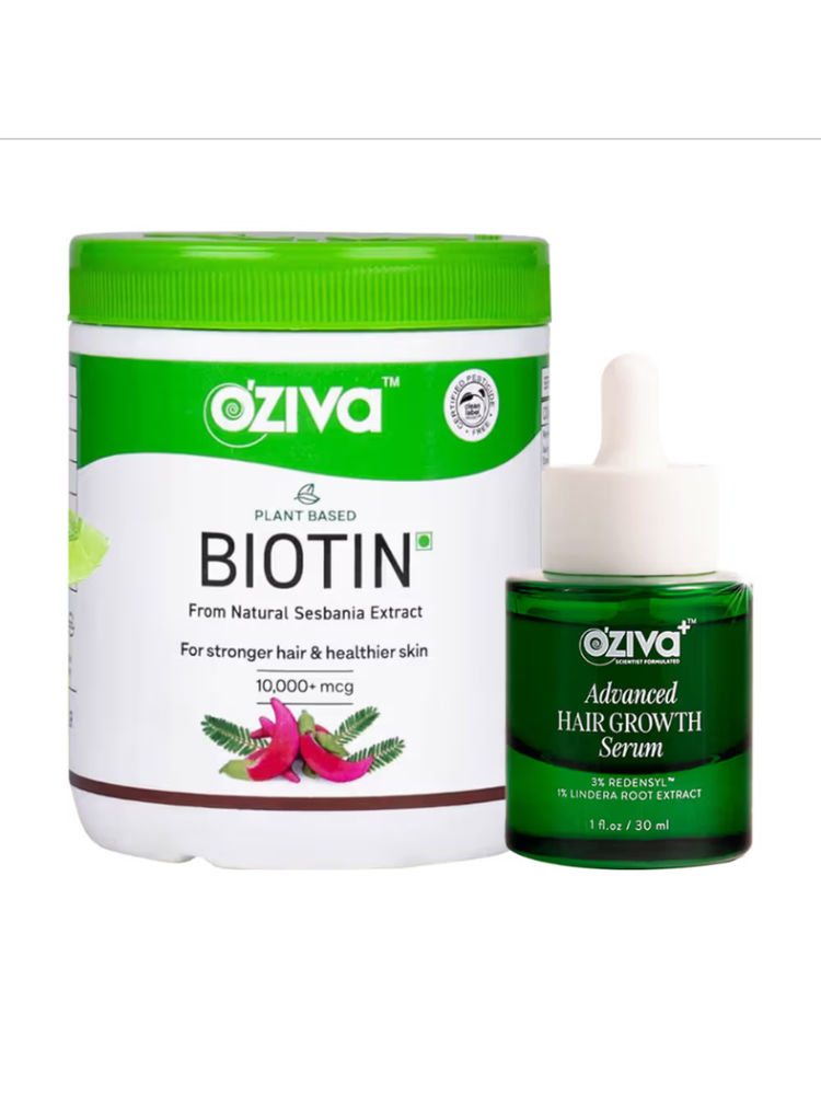 Oziva Advanced Hair Growth Serum And Oziva Plant Based Biotin 10000+ mcg