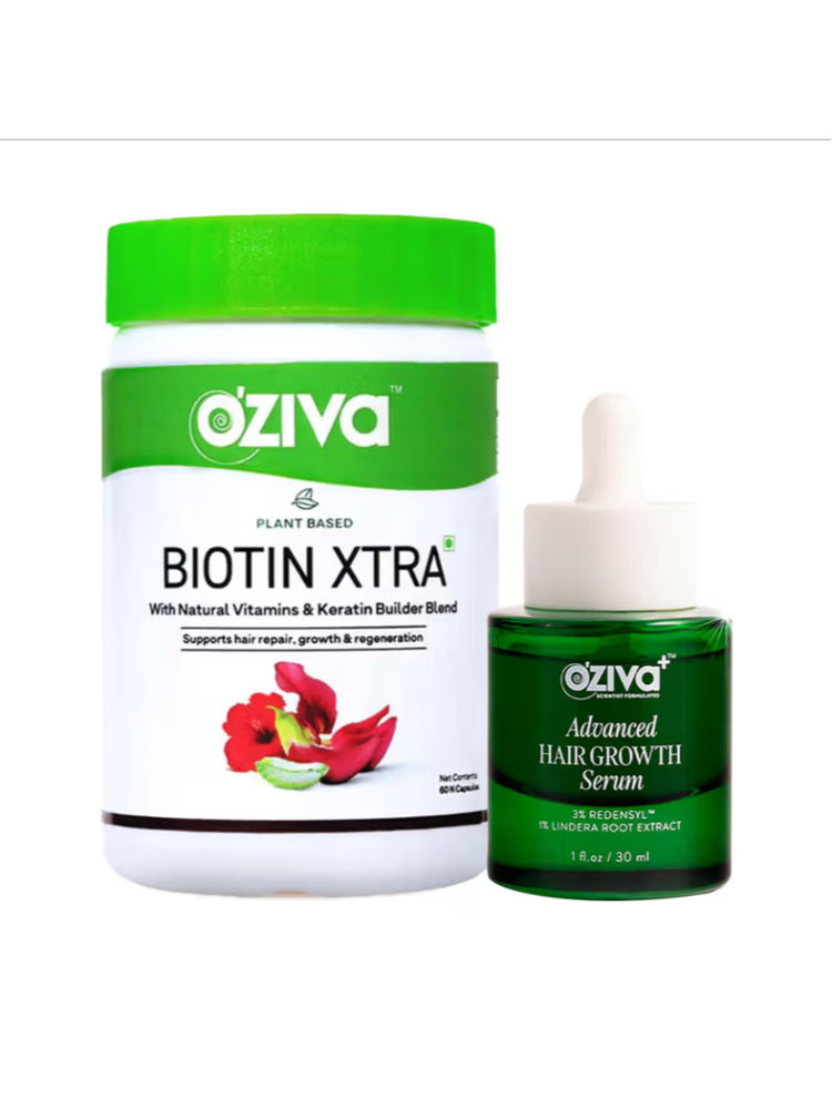 Oziva Advanced Hair Growth Serum + Oziva Plant Based Biotin Xtra Capsules