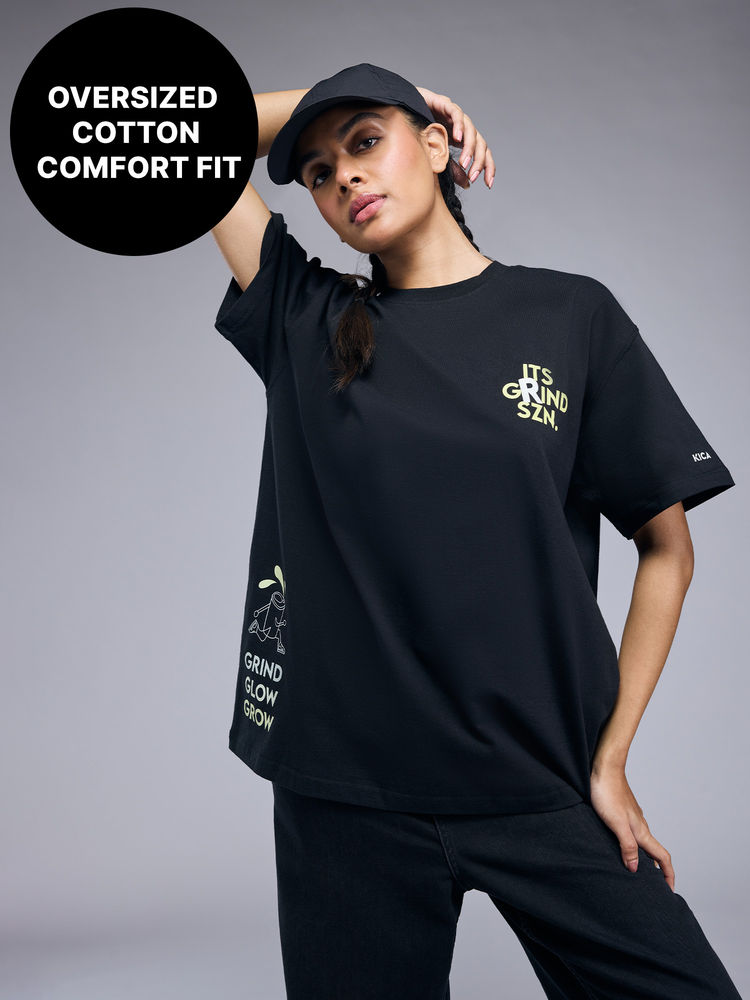 Kica Cotton Oversized Printed Graphic T Shirt - KIC012 Black-image-10