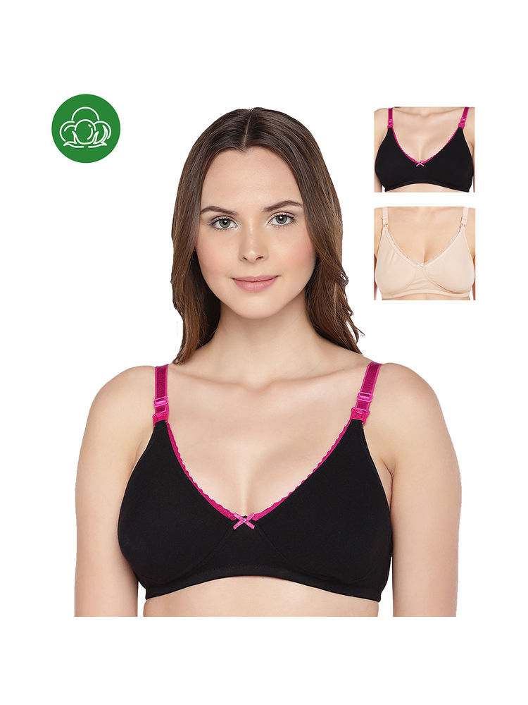 Inner Sense Organic Cotton Antimicrobial Laced Nursing Bra Pack of 3 - Multi-Color-image-47