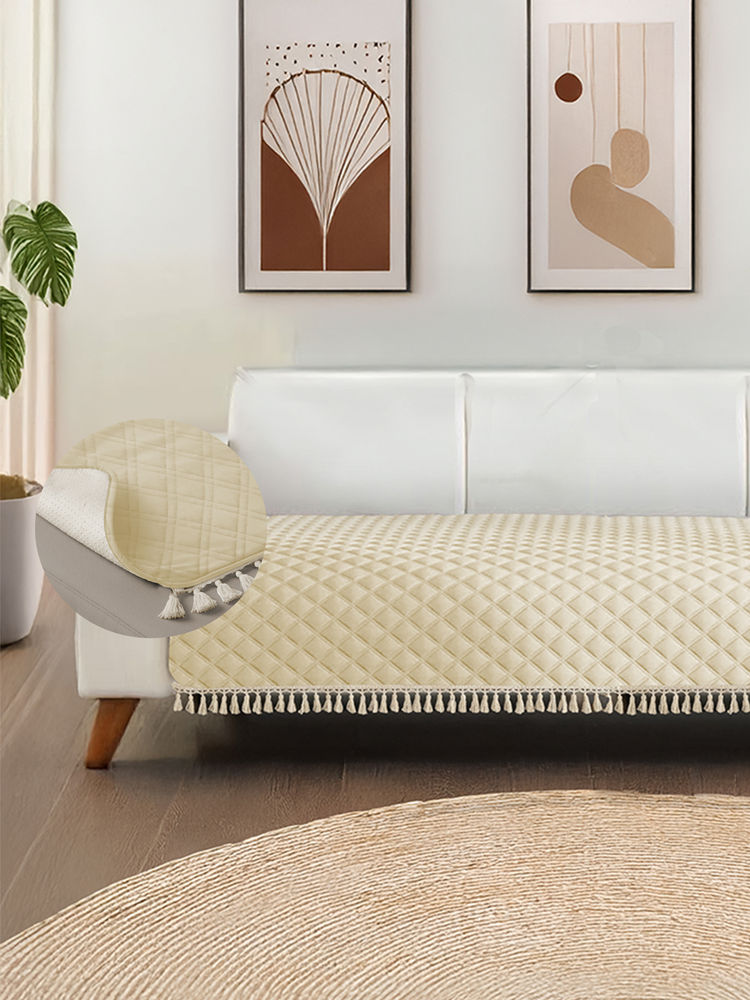 Urban Space Beige Quilted Microfibre Sofa Cover-image-41