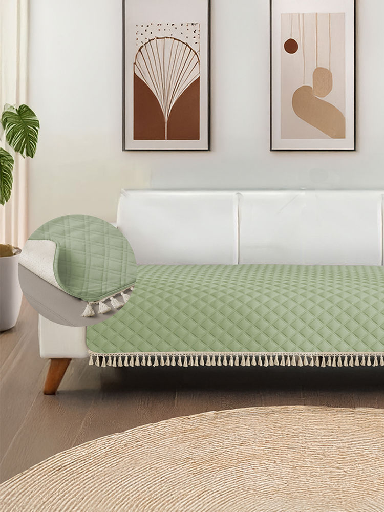 Urban Space Sage Green Quilted Microfibre Sofa Cover-picture-28