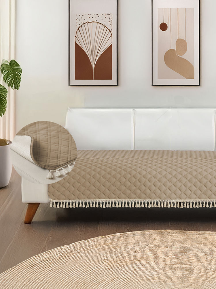 Urban Space Soft Brown Quilted Microfibre Sofa Cover-image-14
