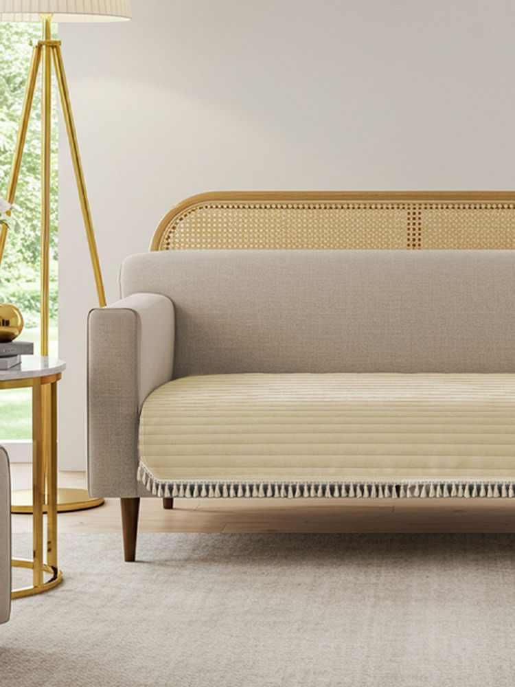 Urban Space Beige Quilted Velvet Sofa Cover-image-46