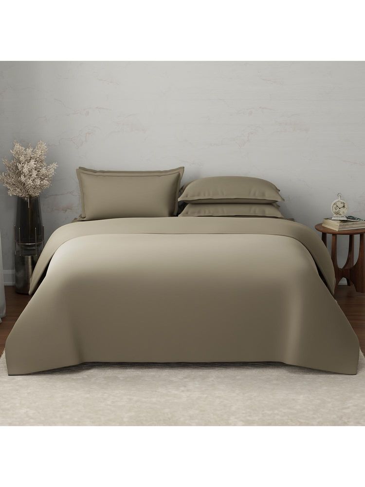 Boutique Living Emblem Cotton 300 TC Olive Bedsheet With 4 Pillow Covers & Duvet Cover (King)-image-39