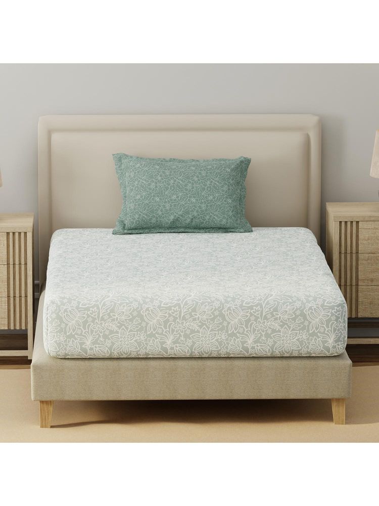 Layers Basicx Cotton 120 TC Grey Floral Bedsheet With 1 Pillow Cover (Single)-image-7