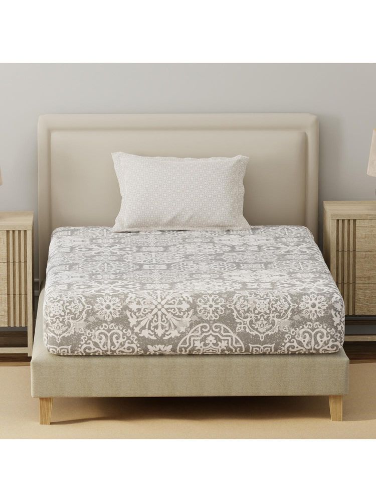 Layers Basicx Cotton 120 TC Grey Bedsheet With 1 Pillow Cover (Single)-picture-28