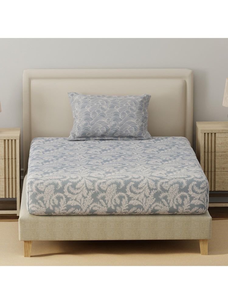 Layers Basicx Cotton 120 TC Grey Printed Bedsheet With 1 Pillow Cover (Single)-image-15