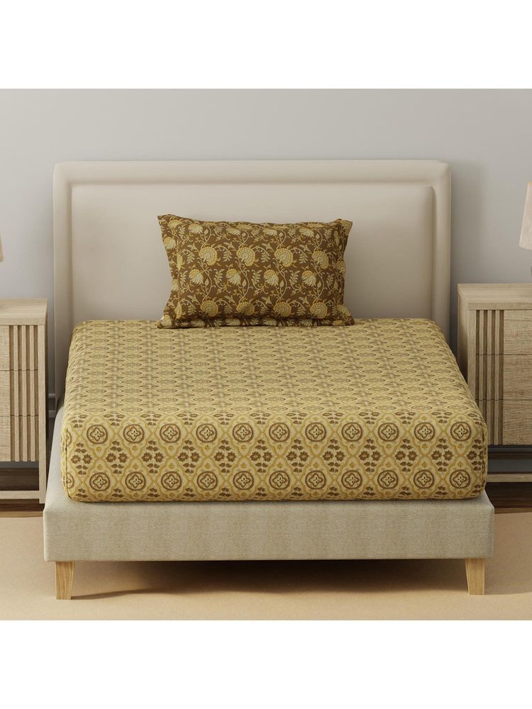 Layers Basicx Cotton 120 TC Brown Bedsheet With 1 Pillow Cover (Single)-picture-21