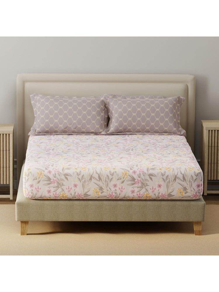 Layers Basicx Cotton 120 TC Purple Floral Bedsheet With 2 Pillow Covers (King)-picture-26